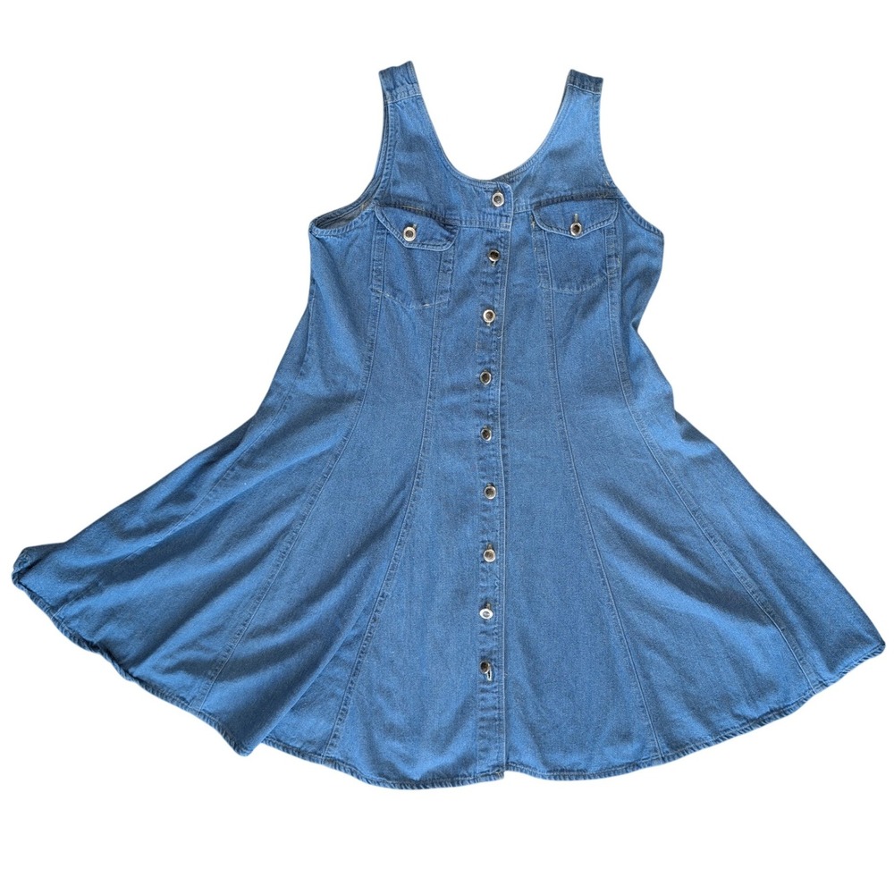 Vintage AWOL‎ Size 13/14 Blue Denim Dress 100% Cotton Button Up A Line